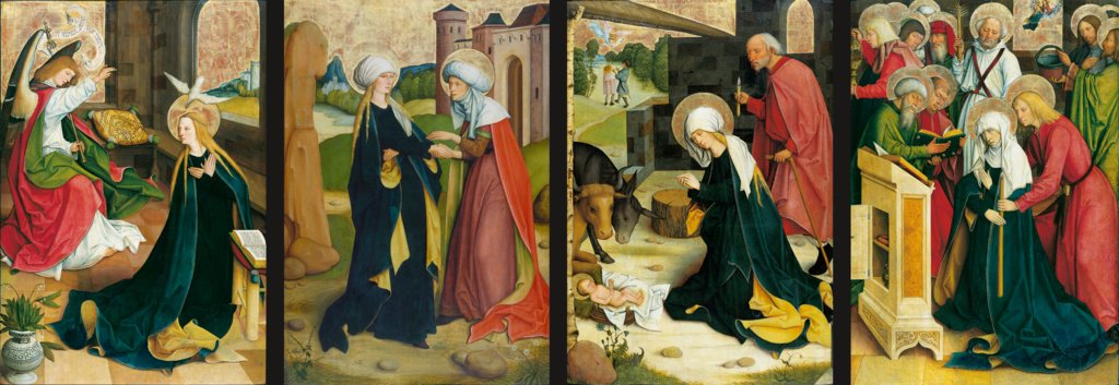Pfullendorf Altarpiece: Annunciation, Visitation, Nativity, Death of the Virgin, Master of the Pfullendorf Altar, Bartholomäus Zeitblom;  workshop ?