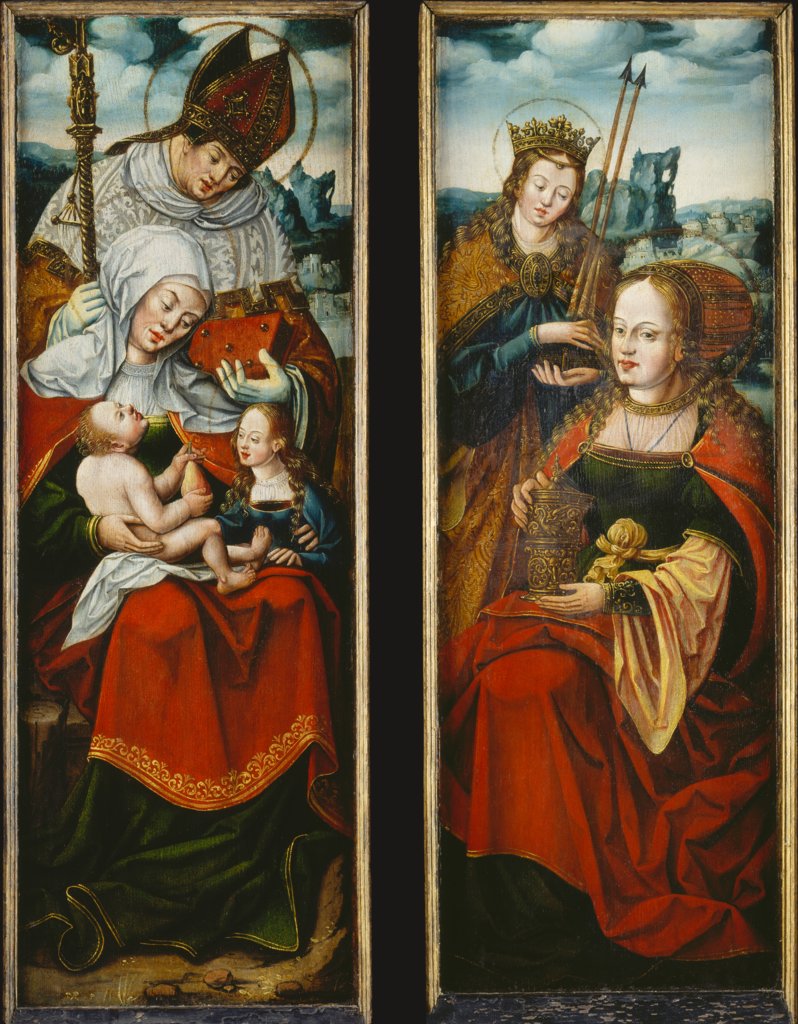 Left and Right Wing of an Altarpiece with St Anne with the Virgin and Child on her Lap, a Holy Bishop, St Magdalen and St Ursula, Anton Woensam von Worms;  succession
