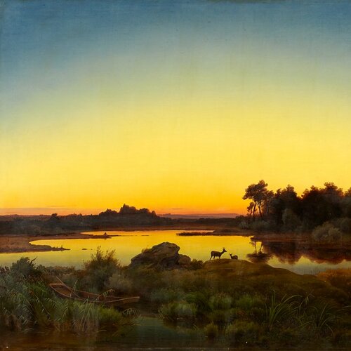Landscape with Deer at Sunset, Anton Zwengauer