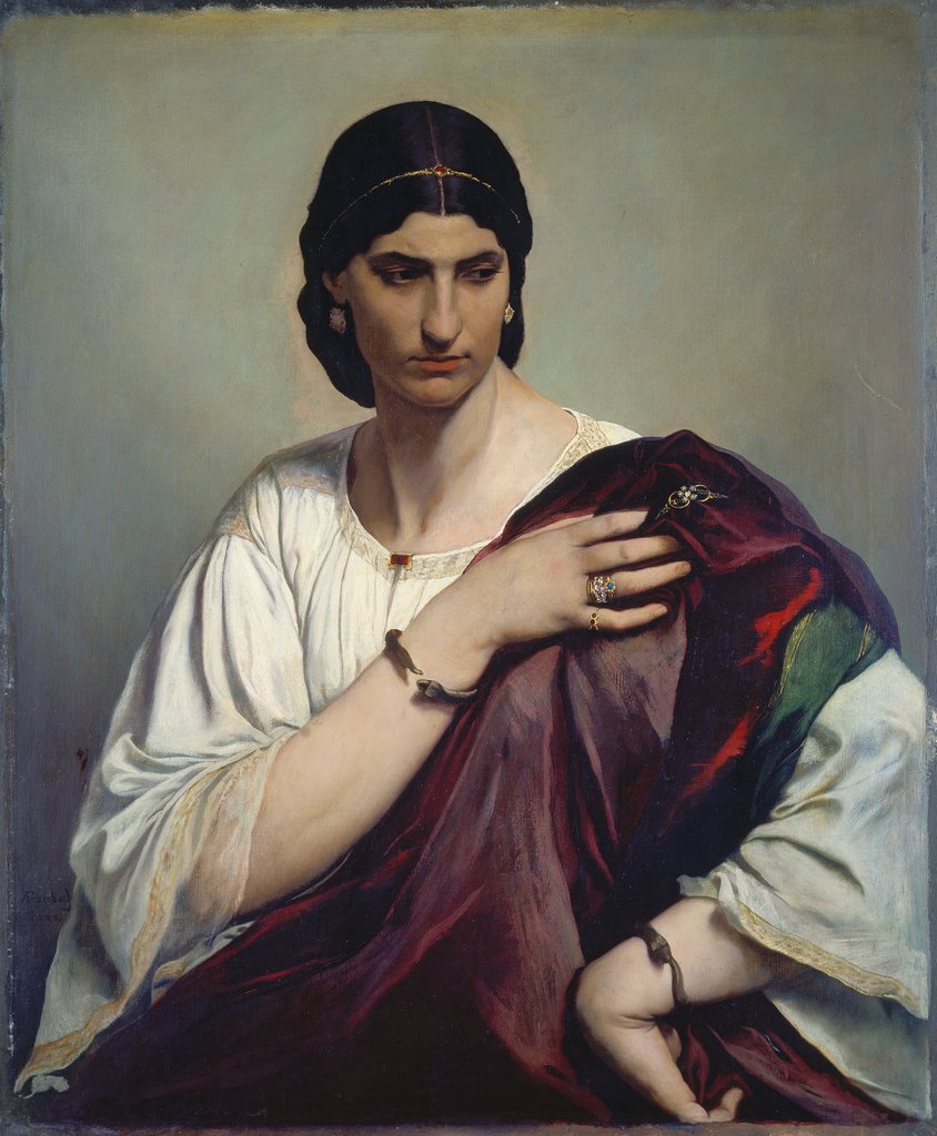 Lucrezia Borgia; Portrait of a Roman woman in white tunic and red robe, Anselm Feuerbach