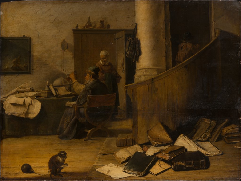 A Doctor Examining a Urine Specimen in his Study, style of David Teniers the Younger