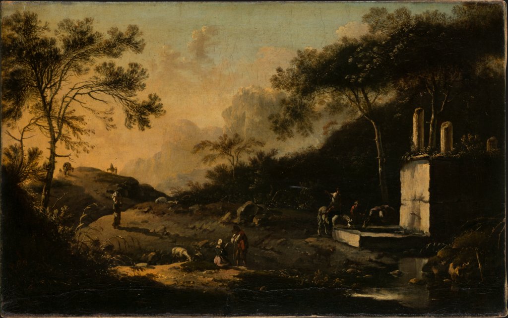 Italian Mountain Landscape with Travelers at a Well, Hans de Jode