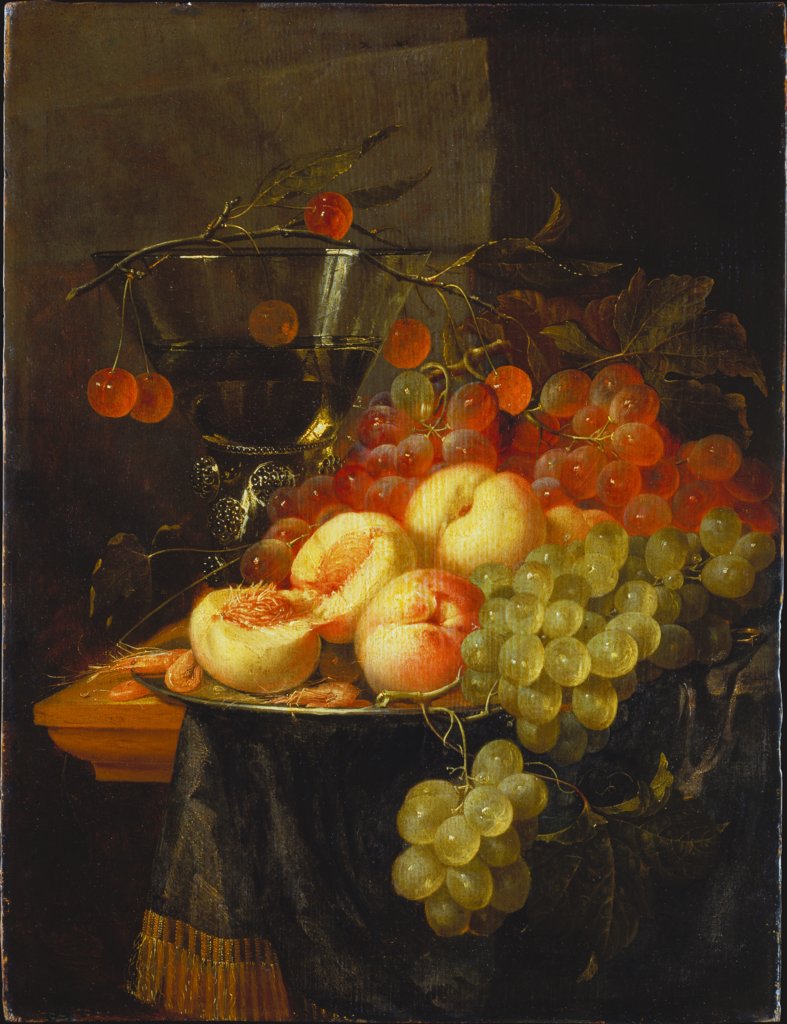 Still Life with Fruit and a Cherry Branch over a Berkemeyer Glass, Pieter de Ring