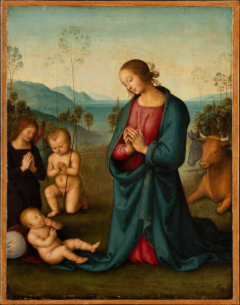 The Madonna, the Infant St. John and the Angel, Worshipping the Christ Child, Pietro Perugino;  workshop