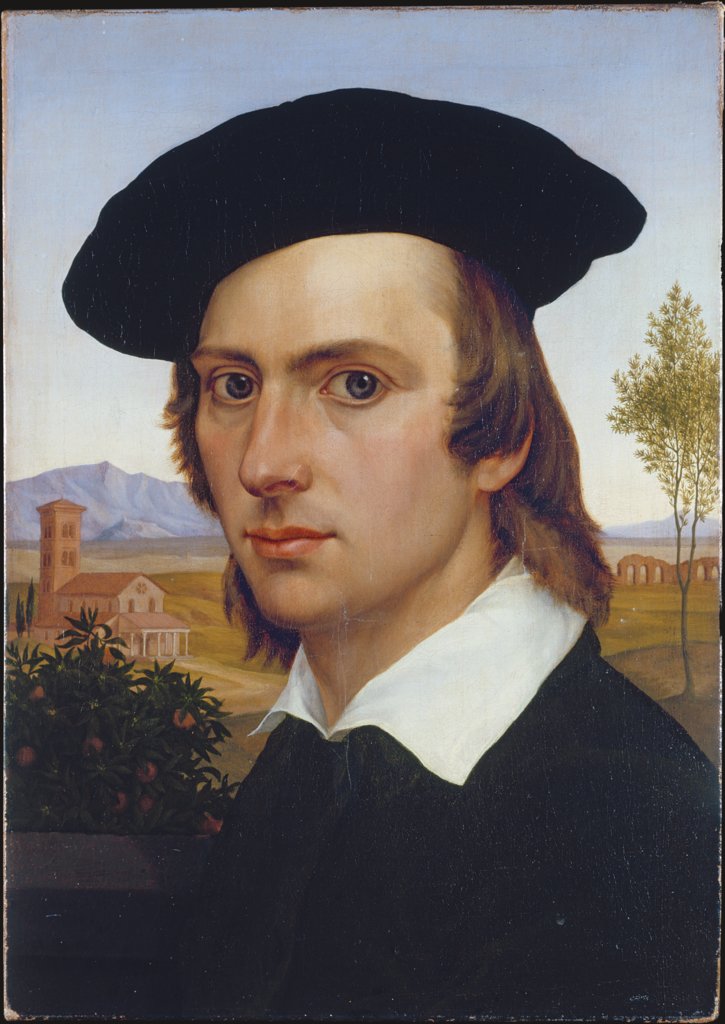 Self-Portrait with Beret in front of a Roman Landscape, Johann David Passavant