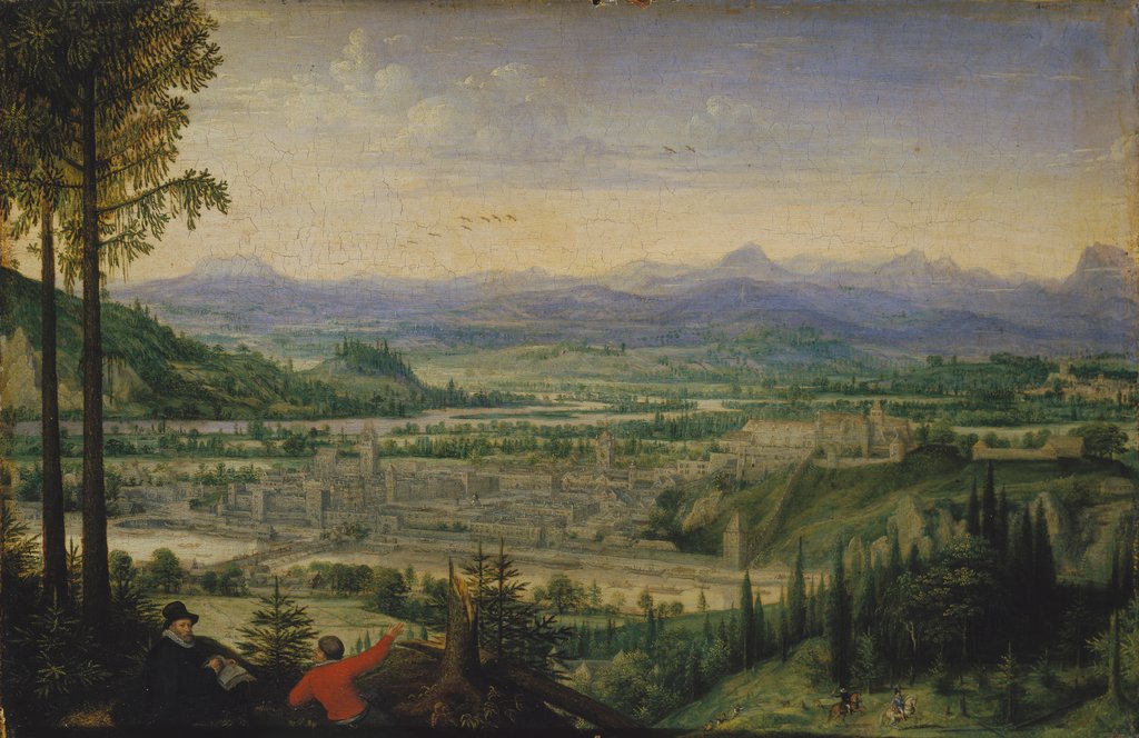 View of Linz with Artist Drawing in the Foreground, Lucas van Valckenborch