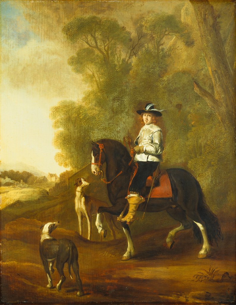 Portrait of an Horseman with two Dogs, style of Thomas de Keyser