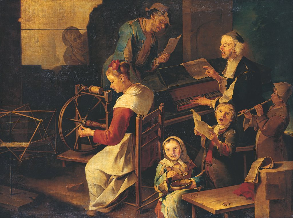 Domestic Scene with Musicians and Woman Spinning, Giacomo Francesco Cipper called Il Todeschini