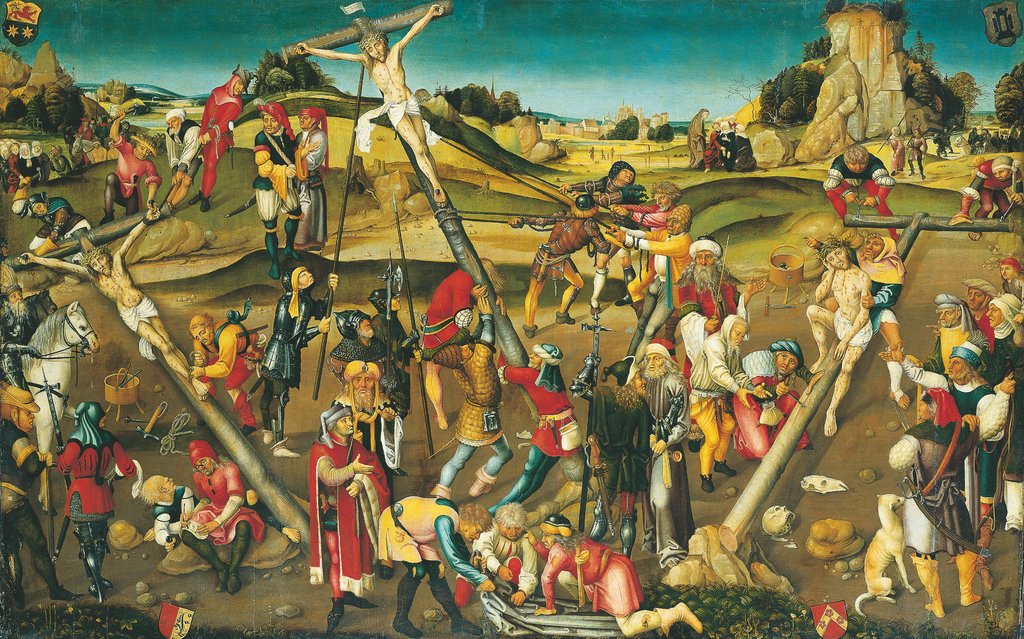 The Preparation of the Cross: Christ Resting, Christ Being Nailed to the Cross, and Erection of the Cross, Strasbourg Master ca. 1510/20