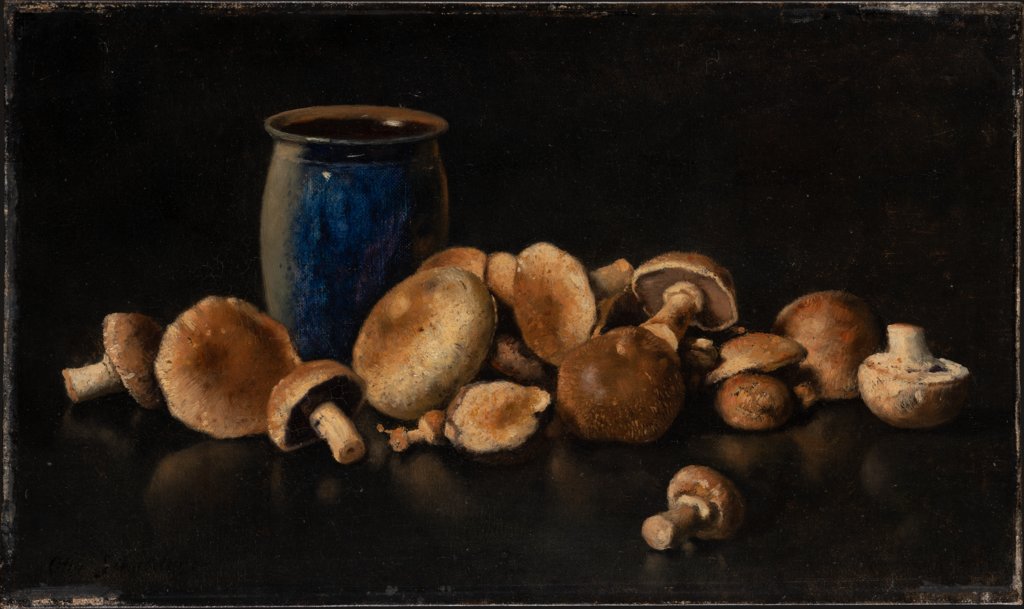 Still Life with Blue Vase and Mushrooms, Otto Scholderer