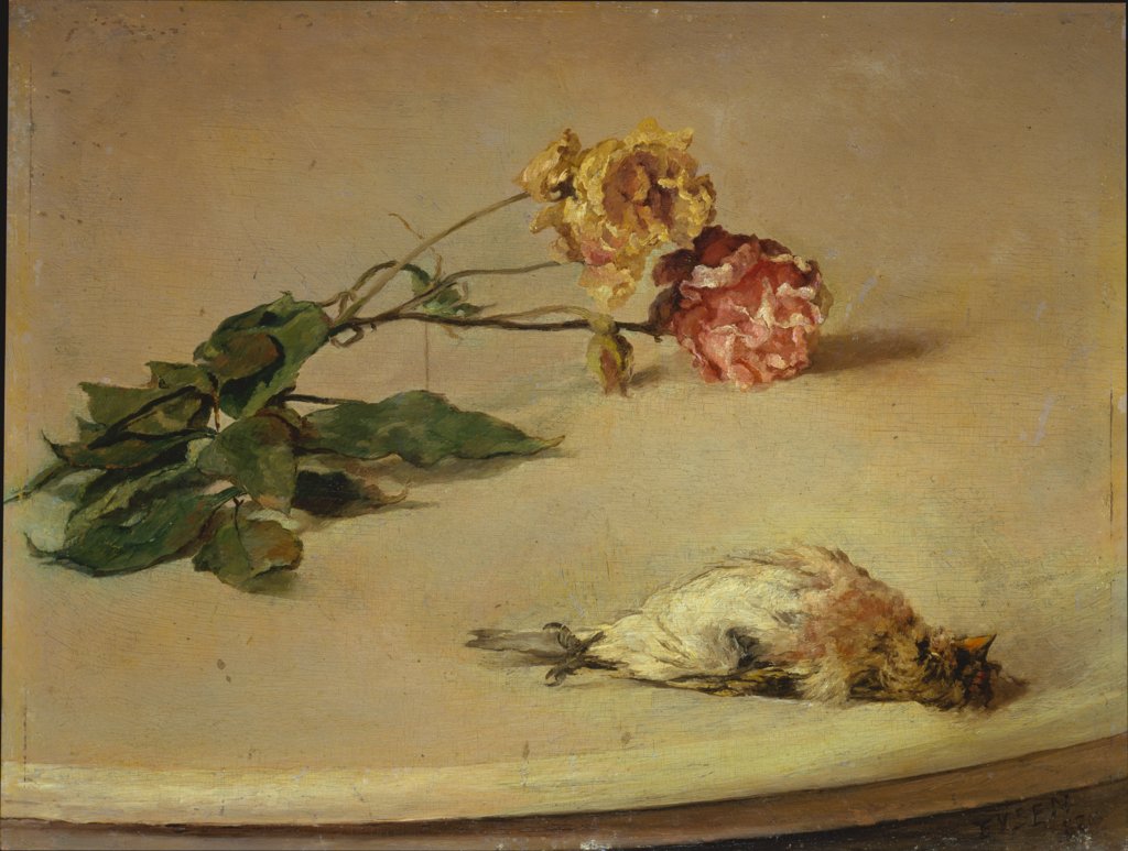 Dead Bird and Two Roses on a Table Board, Louis Eysen