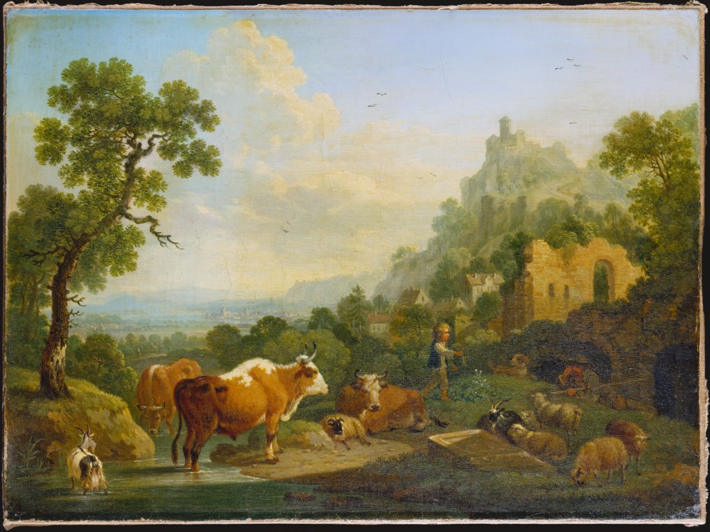 Landscape with Farm Animals at a Brook, Friedrich Wilhelm Hirt