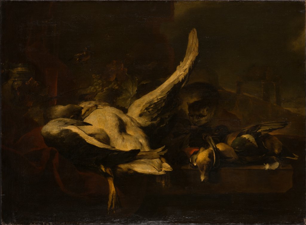 Dead Fowl Being Eaten by a Cat, Jan Baptist Weenix;   attributed